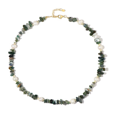 Moss Agate Silver Necklace (Riya)