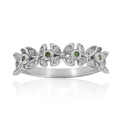 I2 Green Diamond Silver Ring