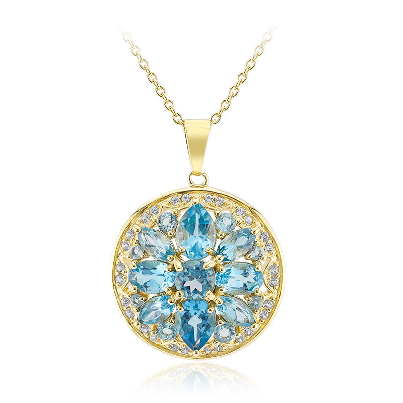 Genuine Swiss Blue Topaz and Lab Grown Diamond Silver Teardrop Crossover Pendant Necklace main image 1