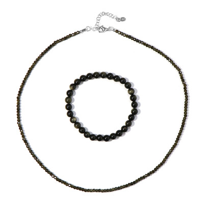 Gold Sheen Obsidian Silver Set