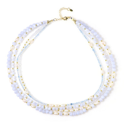 Blue Lace Agate Silver Necklace (Riya)
