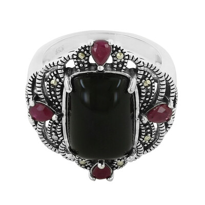 Black Agate Silver Ring