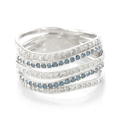 Blue Diamond Silver Ring
