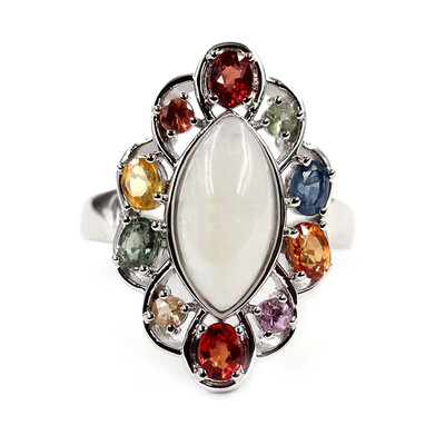 Rainbow Moonstone Silver Ring