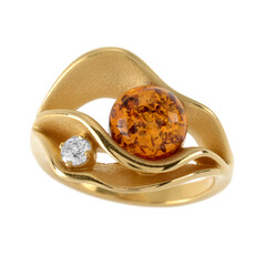 Cognac Baltic Amber Silver Ring