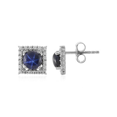 Blue Star Sapphire Silver Earrings