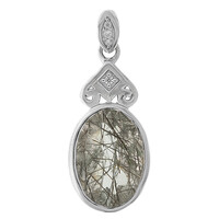 Black Rutile Quartz Silver Pendant