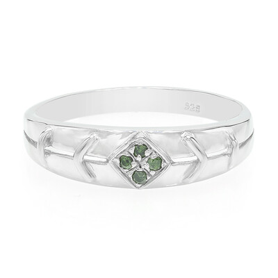 Emerald Green Diamond Silver Ring