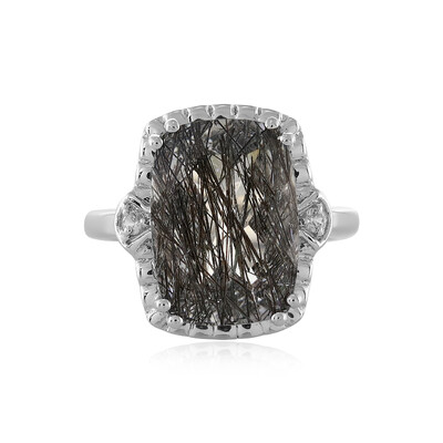 Black Rutile Quartz Silver Ring