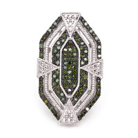 Green Diamond Silver Ring