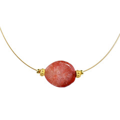 Petrified Red Horn Coral Stainless Steel Necklace