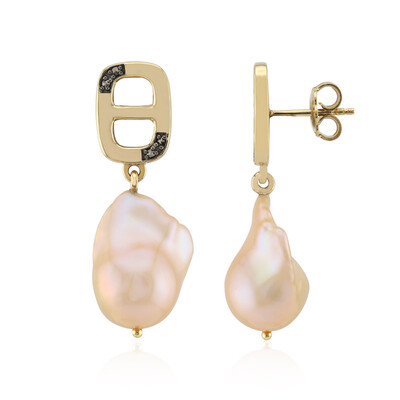 Orange Freshwater Pearl Silver Earrings (TPC)