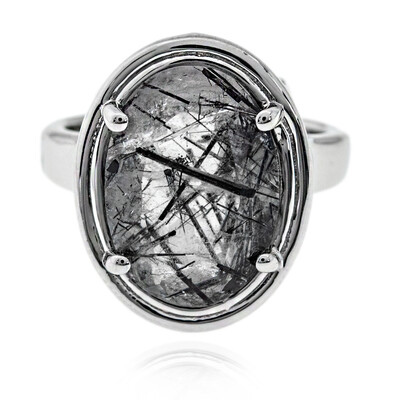 Black Rutile Quartz Silver Ring