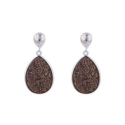 Zwenkau Druzy Wood Silver Earrings
