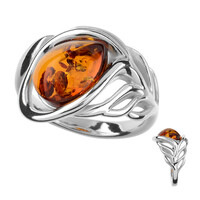 Cognac Baltic Amber Silver Ring