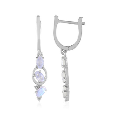 Rainbow Moonstone Silver Earrings