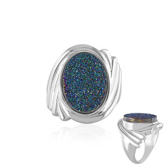 Peacock Green Glitter Agate Silver Ring