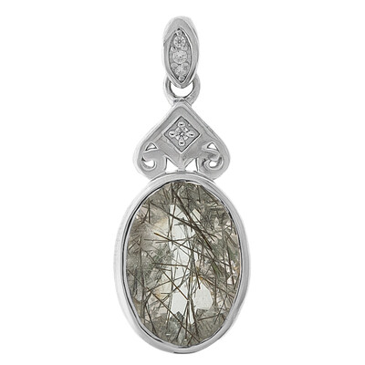 Black Rutile Quartz Silver Pendant