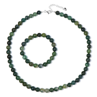 Moss Agate Silver Set
