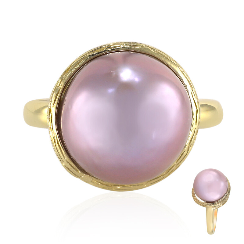Chic Chinese Ming Pearl Gold Plated Silver Ring