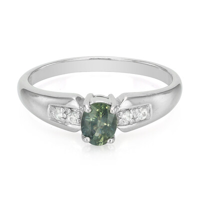 Unheated Peacock Sapphire Silver Ring