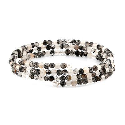 Black Rutile Quartz Steel Bangle (Riya)
