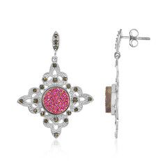 Pink Glitter Agate Silver Earrings