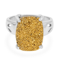 Golden Glitter Quartz Silver Ring