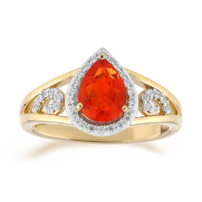 9K AAA Mexican Fire Opal Gold Ring